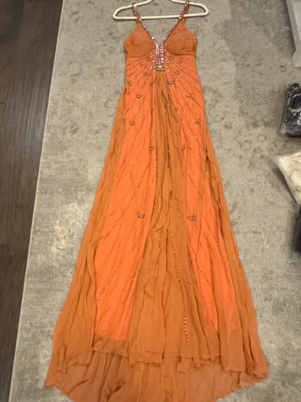 Sue Wong Silk Dress Y2K Evening Maxi Gown Fancy Peach Orange Gold Sz 6 New F9 - Picture 5 of 11